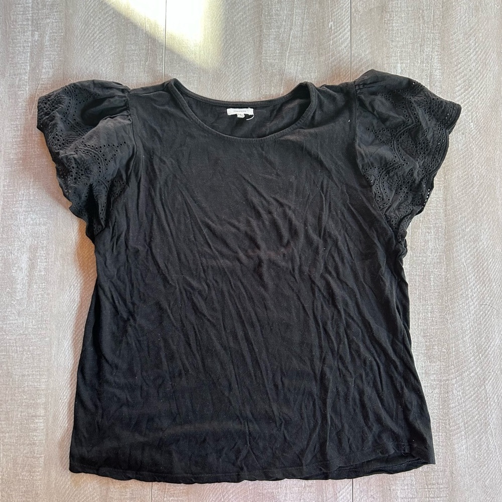 Maurices Black Short Sleeve Top with Lace Detail